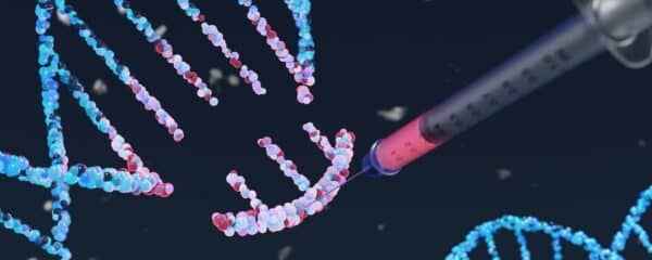 A syringe injects substrate into a fragmented piece of DNA