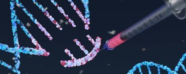 Graphic showing syringe going into DNA strand